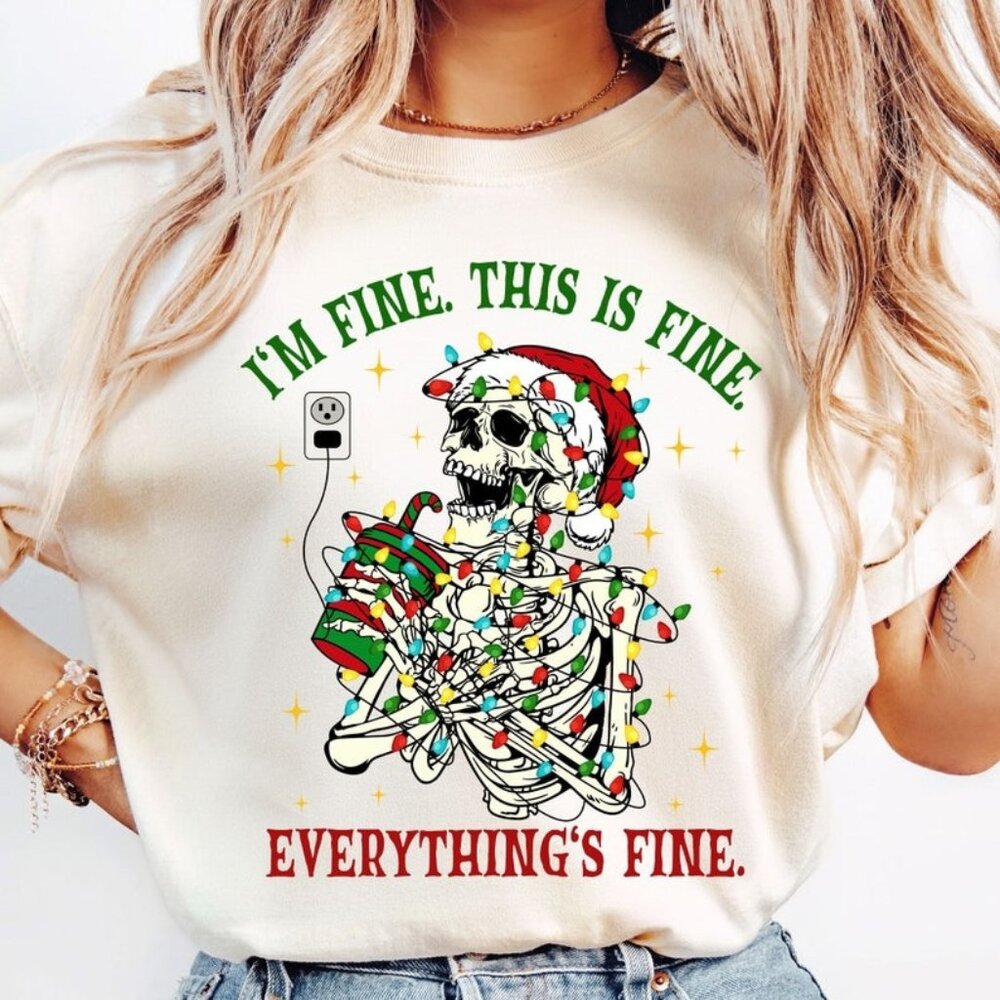 Christmas Skeleton T-Shirt, I'm Fine This Is Fine Everything T-Shirt